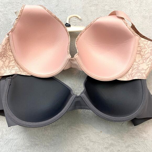 Anne Klein tshirt Bra Size 42D 2-Pack Smooth Full Figure Pink Floral & Gray NWT - Picture 2 of 6